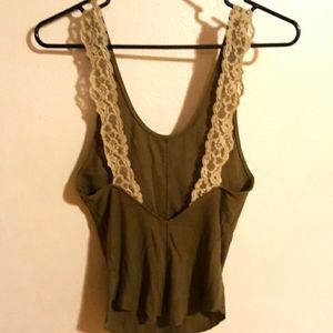 Free People olive cream lace low back tank